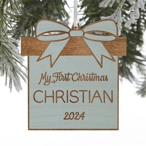 Baby Christmas Present Personalized Blue Stain Wood Ornament - 32690-B