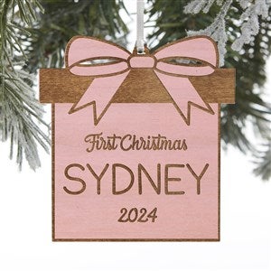 Baby Christmas Present Personalized Pink Stain Wood Ornament - 32690-P