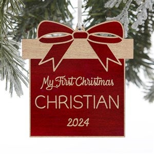 Baby Christmas Present Personalized Red Maple Wood Ornament - 32690-R