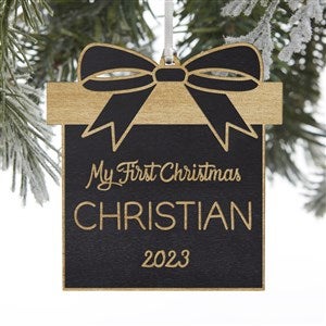 Baby Christmas Present Personalized Black Wood Ornament - 32690-BLK
