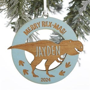 Dinosaur Personalized Blue Stain Wood Ornament - 32691-B