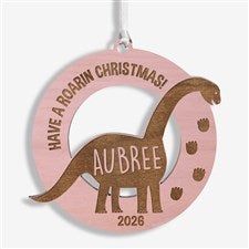 Dinosaur Personalized Wood Ornament- Pink Stain - 32691-P