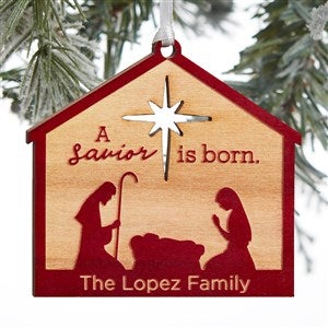 Nativity Personalized Red Maple Wood Ornament - 32692-R