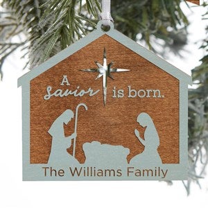 Nativity Personalized Blue Stain Wood Ornament - 32692-B