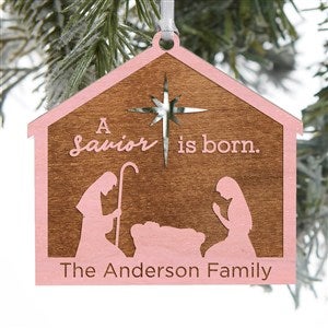 Nativity Personalized Pink Stain Wood Ornament - 32692-P