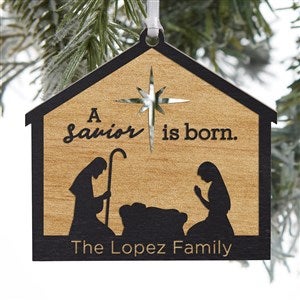 Nativity Personalized Black Stain Wood Ornament - 32692-BLK