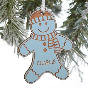 Gingerbread Family Character Personalized Wood Ornament - Blue Stain - 32693-B