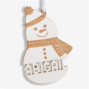 Snowman Character Personalized Wood Ornament- Whitewash - 32694-W