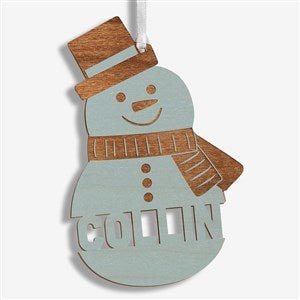 Snowman Character Personalized Blue Stain Wood Ornament - 32694-B