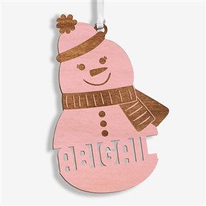 Snowman Character Personalized Pink Stain Wood Ornament - 32694-P