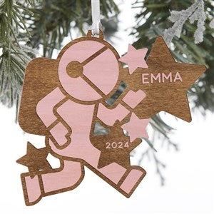 Astronaut Personalized Pink Stain Wood Ornament - 32695-P