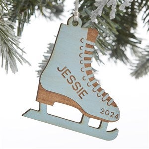 Figure Skates Personalized Wood Ornament - Blue Stain - 32696-B