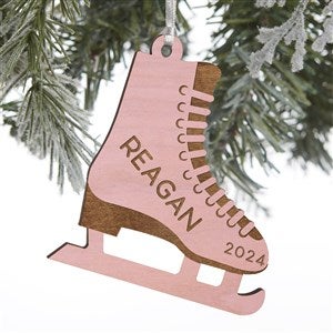 Figure Skates Personalized Wood Ornament - Pink Stain - 32696-P