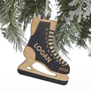 Hockey Skates Personalized Black Stain Wood Ornament - 32697-BLK