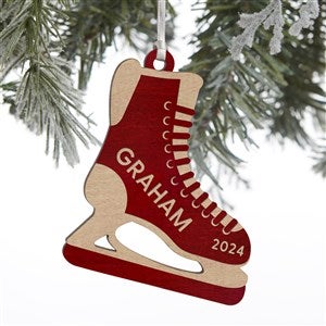 Hockey Skates Personalized Red Maple Wood Ornament - 32697-R