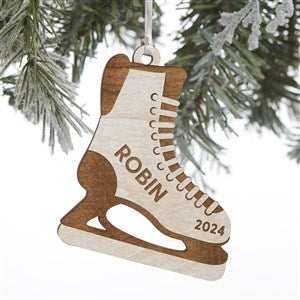 Hockey Skates Personalized Whitewash Wood Ornament - 32697-W