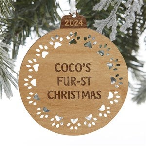 Pet Print Personalized Round Wood Ornament- Natural - 32698-N
