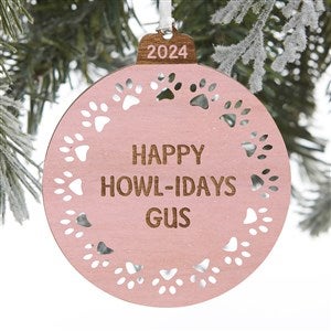 Pet Print Personalized Round Wood Ornament- Pink Stain - 32698-P