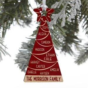 Family Christmas Tree Personalized Red Maple Wood Ornament - 32699-R