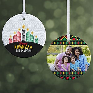 Family Kwanzaa Personalized Glossy Ceramic Photo Ornament - 32702-2S