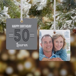 Modern Milestone Birthday Personalized Square Photo Ornament- 2.75 Metal - 2 Si - 32703-2M