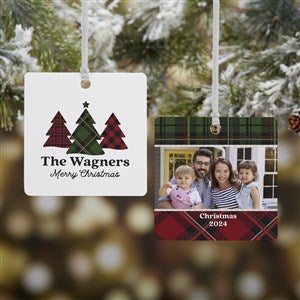 Plaid & Prints Family Personalized Square Photo Ornament- 2.75 Metal - 2 Sided - 32704-2M