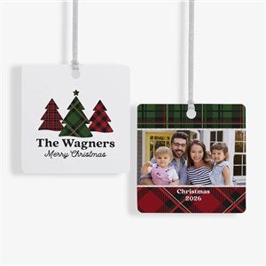 Plaid  Prints Family Personalized Square Photo Ornament - 32704-2M