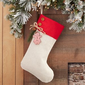 Gingerbread Family Red Stocking with Personalized Pink Wood Tag - 32713-RP
