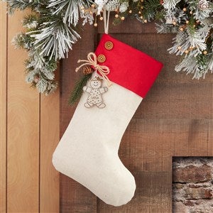 Gingerbread Family Red Stocking with Personalized Whitewash Wood Tag - 32713-RW