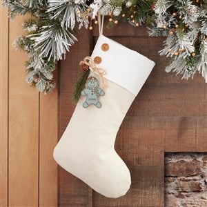 Gingerbread Family Ivory Stocking with Personalized Blue Wood Tag - 32713-B