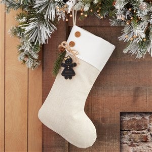 Gingerbread Family Ivory Stocking with Personalized Black Wood Tag - 32713-BLK
