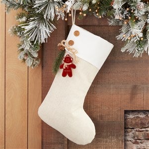 Gingerbread Family Ivory Stocking with Personalized Red Wood Tag - 32713-R