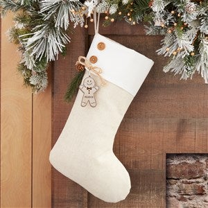 Gingerbread Family Ivory Stocking with Personalized Whitewash Wood Tag - 32713-W