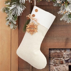 Snowflake Family Ivory Stocking with Personalized Natural Wood Tag - 32714-N