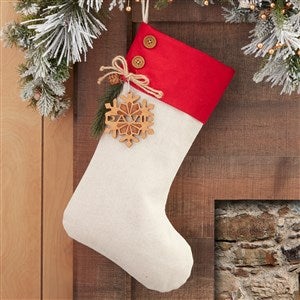 Snowflake Family Red Stocking with Personalized Natural Wood Tag - 32714-RN