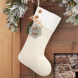 Snowflake Family Ivory Stocking with Personalized Blue Wood Tag - 32714-B