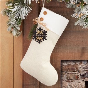 Snowflake Family Ivory Stocking with Personalized Black Wood Tag - 32714-BLK