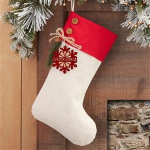Snowflake Family Red Stocking with Personalized Red Wood Tag - 32714-RR