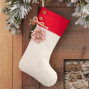 Snowflake Family Red Stocking with Personalized Pink Wood Tag - 32714-RP