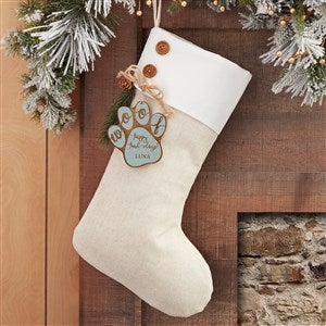Happy Howl-idays Ivory Stocking with Personalized Blue Wood Tag - 32715-B