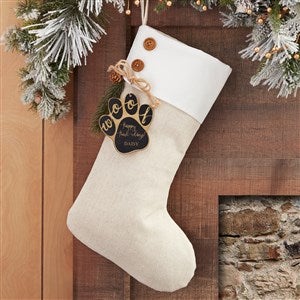 Happy Howl-idays Ivory Stocking with Personalized Black Wood Tag - 32715-BLK