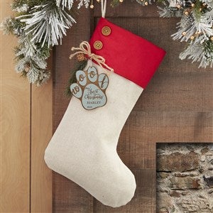 Happy Howl-idays Red Stocking with Personalized Blue Wood Tag - 32715-RB