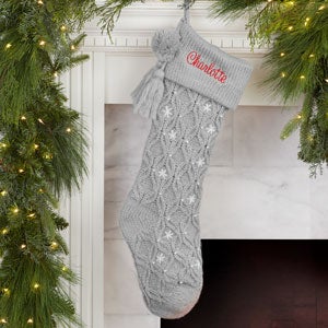 Starburst Pearl Personalized Christmas Grey Knit Stocking - 32738-G