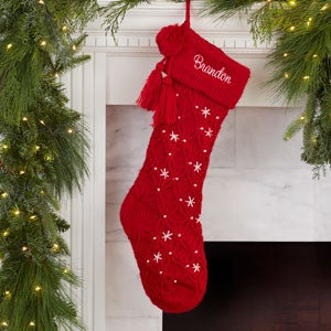 Starburst Pearl Personalized Christmas Red Knit Stocking - 32738-R