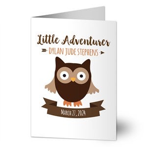 Woodland Adventure Owl Personalized Baby Greeting Card - Signature - 32770-O