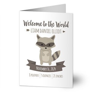 Woodland Adventure Raccoon Personalized Baby Greeting Card - Signature - 32770-R