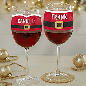 Santa Belt Personalized Christmas Red Wine Glass - 32786-R