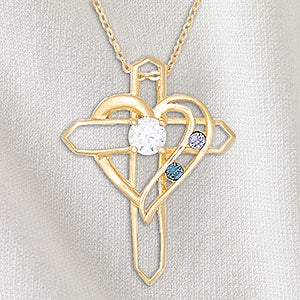 Heart & Cross Personalized Gold 2 Birthstone Necklace - 32818D-2GD