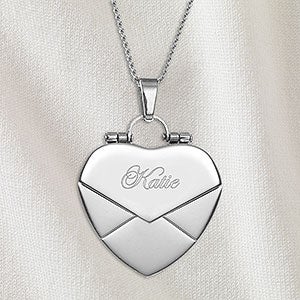 Secret Message Engraved Envelope Heart Locket Necklace