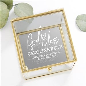God Bless Communion Personalized Glass Jewelry Box - Gold - 32847-G